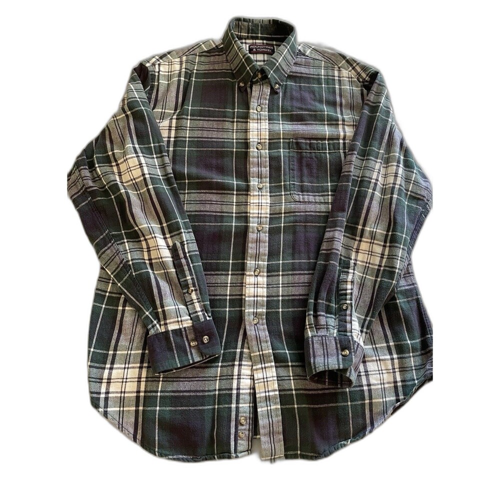 Roundtree & Yorke Shirt Men Chest Size 44” Blue & Green Plaid
